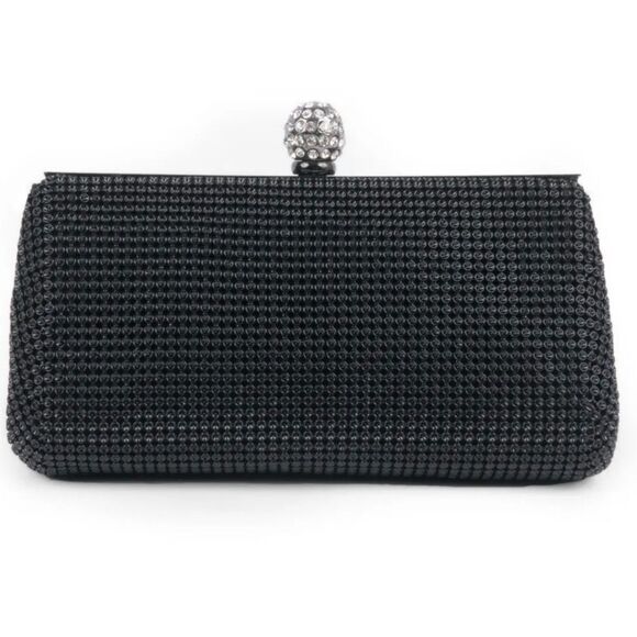 Whiting & Davis Black Shimmer Crystal Ball Clutch/Wristlet Bag. Black Tie - Picture 1 of 10